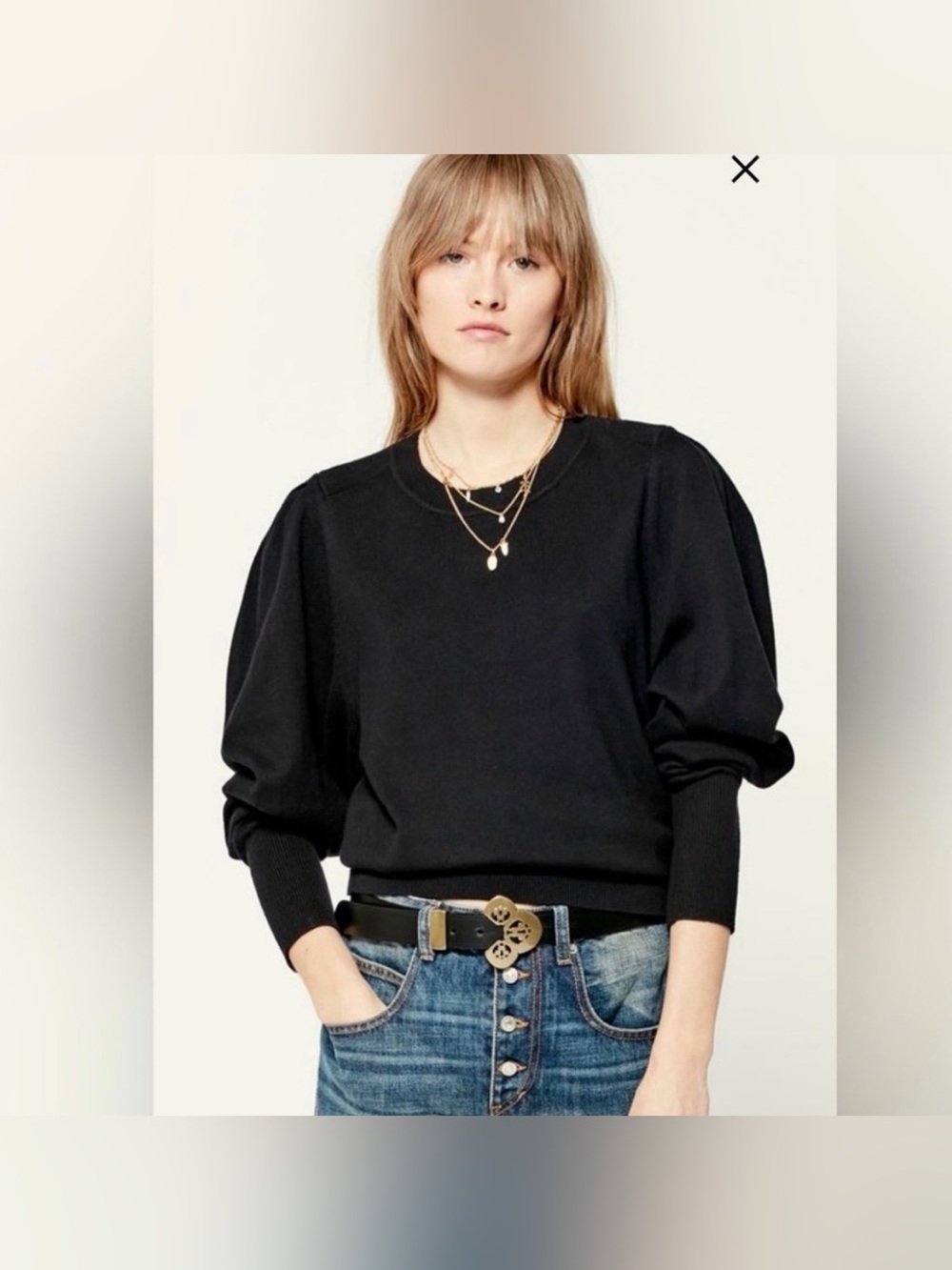 Isabel Marant Black Puff-Sleeve Crewneck Sweater Camilla Size 34 Eu / Small